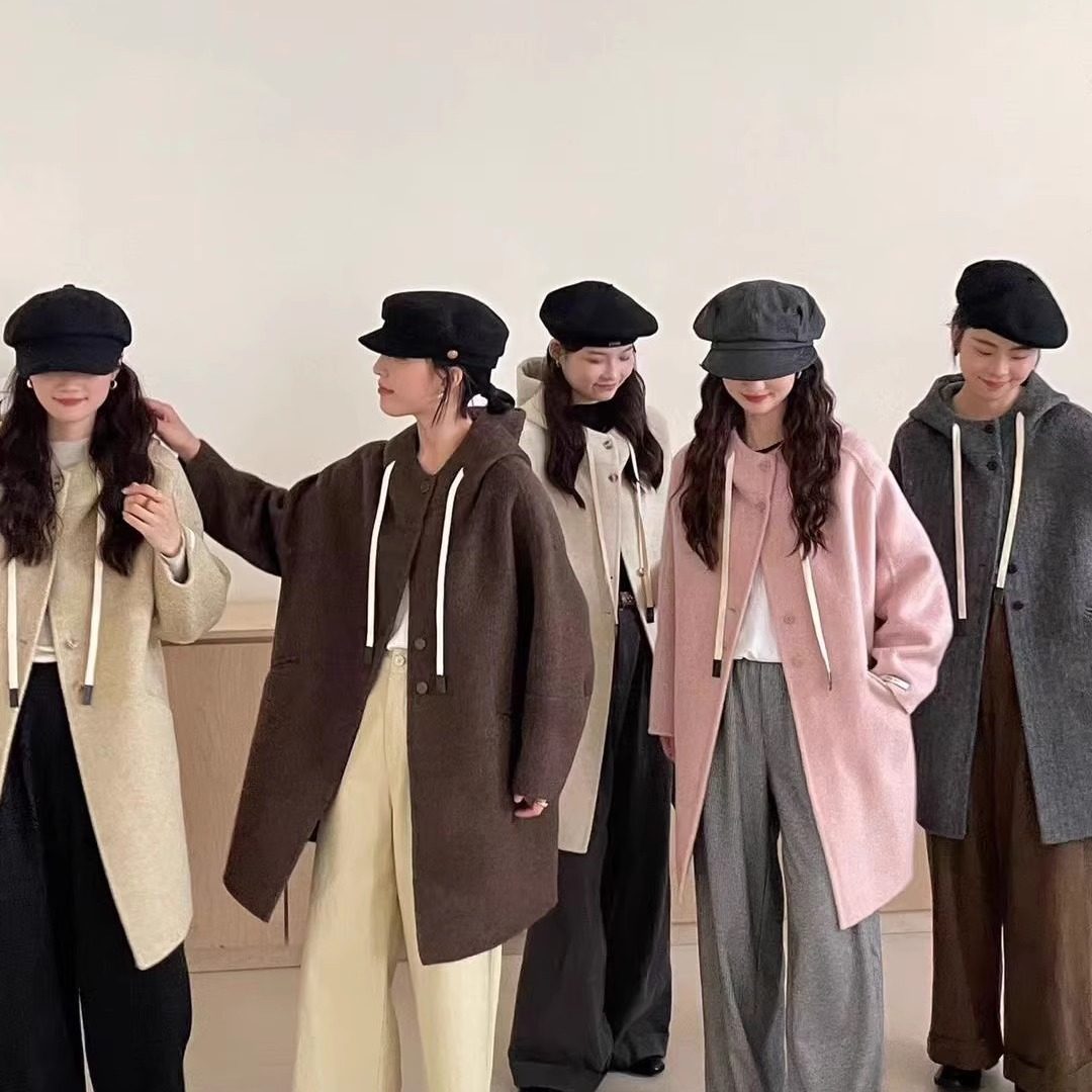 连帽双面羊绒大衣女中长款2025秋季款韩版显瘦小个子减龄毛呢外套