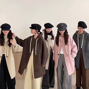 连帽双面羊绒大衣女中长款2024秋季款韩版显瘦小个子减龄毛呢外套