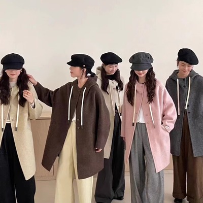 连帽双面羊绒大衣女中长款2025秋季款韩版显瘦小个子减龄毛呢外套