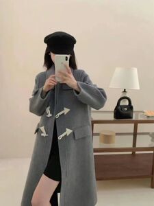 双面羊绒大衣女秋冬季新款宽松版小个子韩系中长款牛角扣毛呢外套