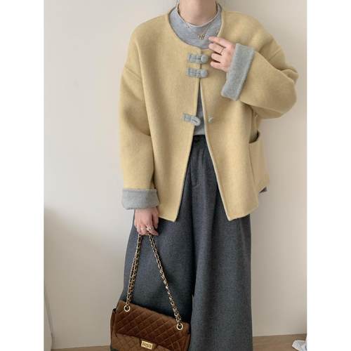 圆领长袖厚款纯色秋冬新中式通勤