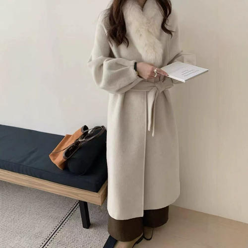 秋冬双面真狐狸毛围脖领呢外套女