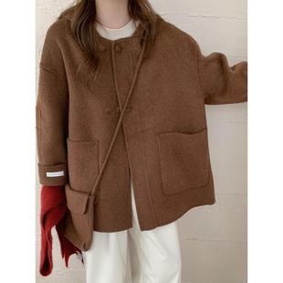 新款送包包连帽双面羊绒大衣女小个子宽松羊毛呢外套韩版秋冬2025
