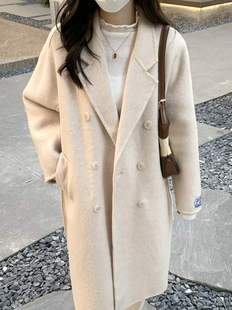 反季加厚双面羊绒大衣女士中长款羊毛呢2025新款宽松系带毛呢外套