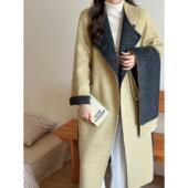 秋冬新款 羊毛外套 圆领系带显瘦气质时尚 双面羊绒大衣长款 过膝韩版