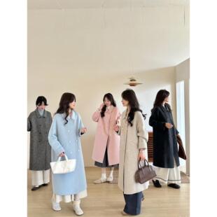 2026秋冬新款韩系双面羊毛大衣女中长款宽松羊毛呢子潮毛呢外套
