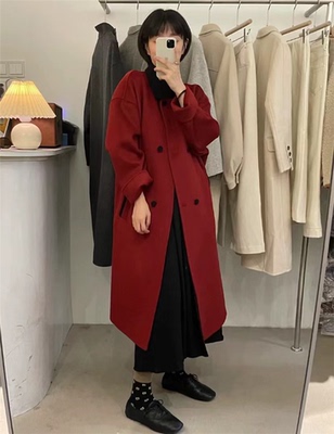 2025年冬季新款双面羊绒大衣女中长款小个子娃娃领韩系羊毛呢外套
