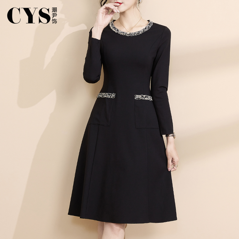 潮尹饰小香风长袖连衣裙