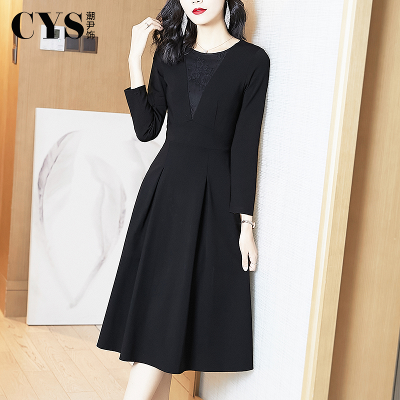 潮尹饰黑色气质连衣裙赫本风