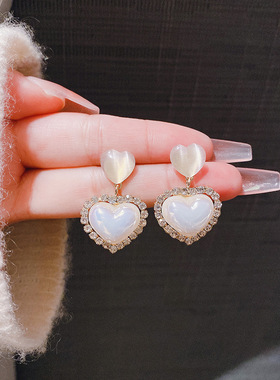 2024新款潮法式人鱼姬耳环猫石简约气质感ins网红百搭精致耳饰