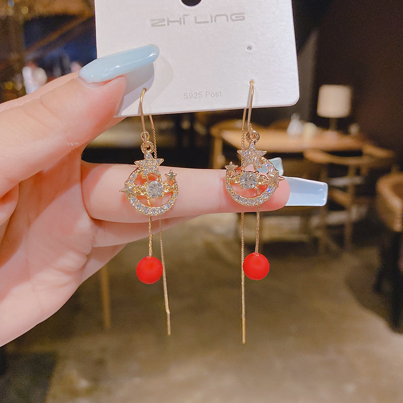 韩版时尚耳饰 新品锆石星月跳动的心耳线女气质个性防丢饰品
