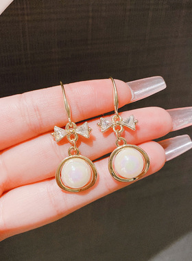 2024年新品抖音同款猫石耳环女潮耳顶夏季气质百搭蝴蝶结耳饰品