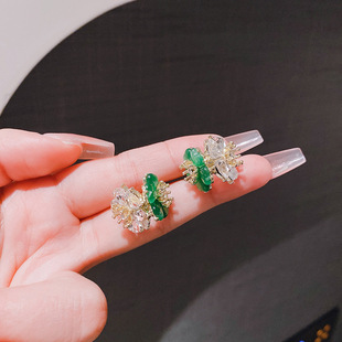 2023新款双生花轻奢花朵双面佩戴甜美耳环女猫石耳扣耳饰品