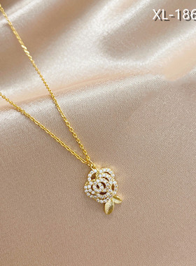 【真金电镀】微镶气质玫瑰花项链女锁骨链2021网红新品百搭饰品女