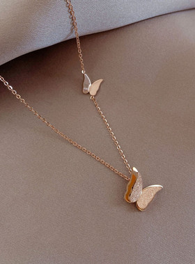 韩国网红2021新品ins项链女潮蝴蝶锁骨链钛钢不掉色气质颈链吊坠