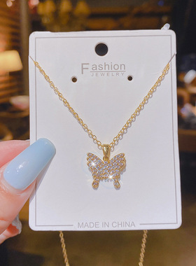 铜镶锆石网红ins新品轻奢项链简约女 天鹅猫石锁骨链2021年新品