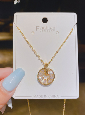 【真金电镀】彩金项链女保色锁骨链学生森系清新网红圆环吊坠潮