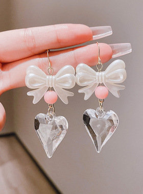 2024新品亚克力蝴蝶结爱心耳钩耳环气质桃心夸张复古耳饰耳坠