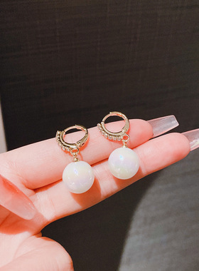 人鱼姬珍珠耳环2024年新款潮韩国气质网红耳坠耳扣小众设计感耳饰