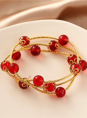 中国风红色弹力手链手镯女网红手饰玛瑙手串本命年鸿运当头女手链