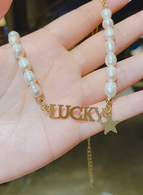 东大门韩版网红ins风珍珠项链 淡水珍珠设计感潮流个性锁骨链