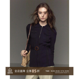 收腰翻领拉链开衫 复古修身 外套女 羊毛&桑蚕丝混纺 CycleDocument