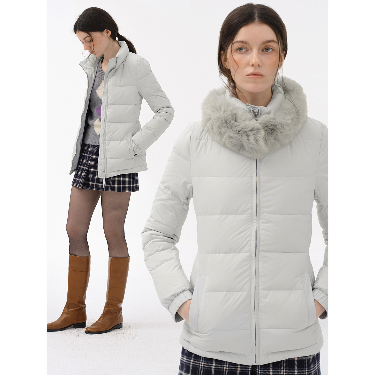 CycleDocument 【围脖款】95白鸭绒冬季毛领修身保暖羽绒服外套女