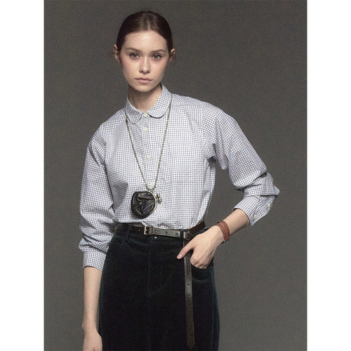 CycleDocument娃娃领格纹衬衫