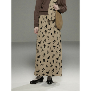 半身裙女 复古花纹图案肌理感直筒垂感开叉长款 Cycle Document