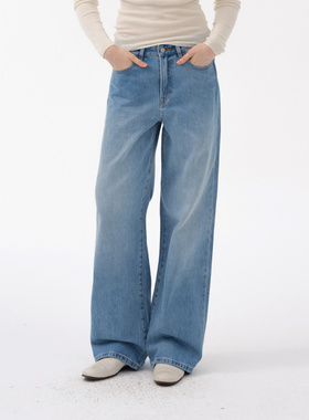 Cycle Document复古重度水洗蓝色宽松廊形纯棉直筒牛仔长裤女中腰