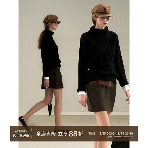 CycleDocument黑色羊毛高领毛衣