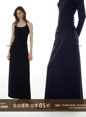 Cycle Document 【易打理懒人裙】黑色系带宽松遮肉垂感半身裙女