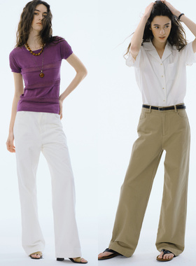 Cycle Document【腰围可调节】基础款水洗棉直筒显瘦阔腿休闲裤女