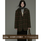 Cycle 外套女 复古墨绿色高级感格纹羊毛呢西装 Document 循环档案