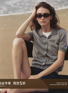 Cycle Document  羊毛混纺翻领短袖针织衫女通勤气质百搭开衫上衣