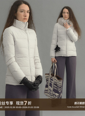 CycleDocument 冬季95白鸭绒大毛领立领修身羽绒服女短款保暖外套