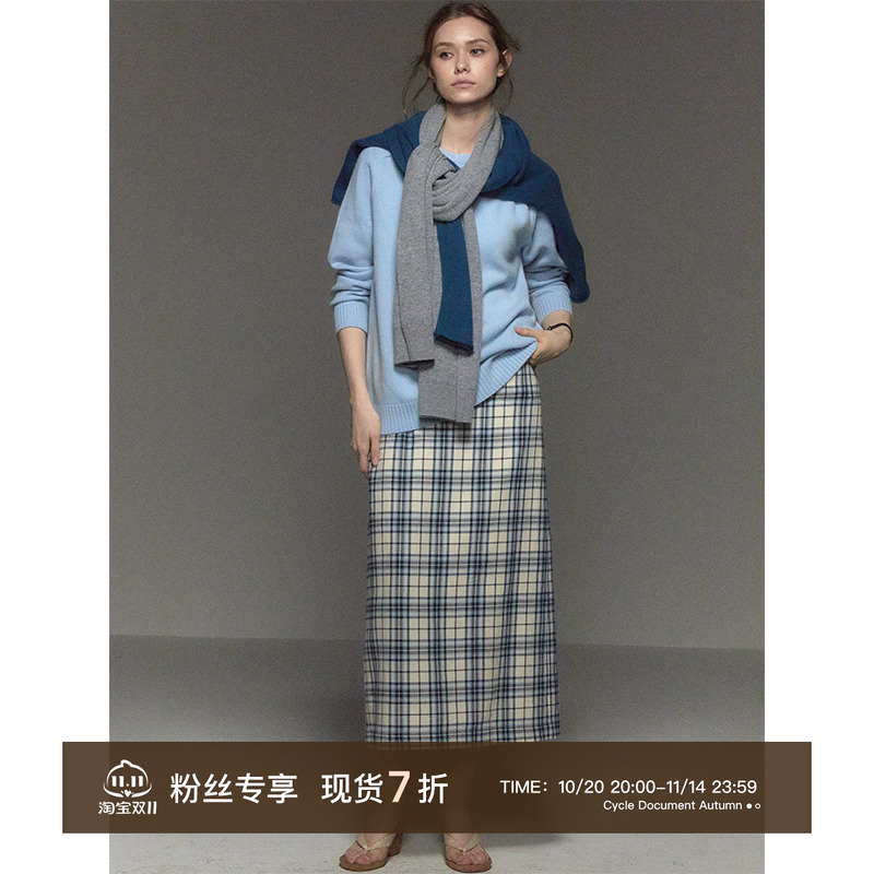 CycleDocument纯棉磨毛格纹半裙