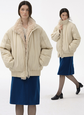 Cycle Document95白鸭绒可拆卸大毛领羽绒服女短款立领保暖派克服