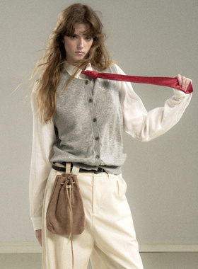 Cycle Document  羊毛复古简约小圆领灰色针织开衫马甲背心女春秋