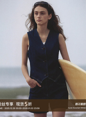Cycle Document  靛蓝色V领短款牛仔马甲女通勤修身无袖马夹外套
