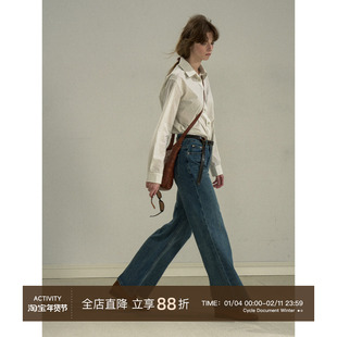 Cycle Document 蓝白竖条纹长袖衬衫女早秋通勤简约百搭正肩衬衣