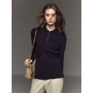 收腰翻领拉链开衫 复古修身 外套女 羊毛&桑蚕丝混纺 CycleDocument