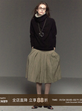 CycleDocument 100%纯羊毛/ 双层撞色领设计/显瘦高领针织毛衣女