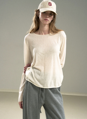 Cycle Document 山羊绒&桑蚕丝打底衫卷边圆领宽松套头针织衫女