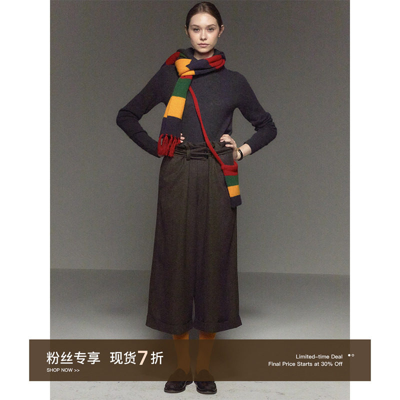 CycleDocument 羊毛混纺/送腰带/复古阔腿垂感卷边毛呢七分中裤女,女装/女士精品,休闲裤,淘宝优惠券,粉丝福利购,淘宝优惠卷