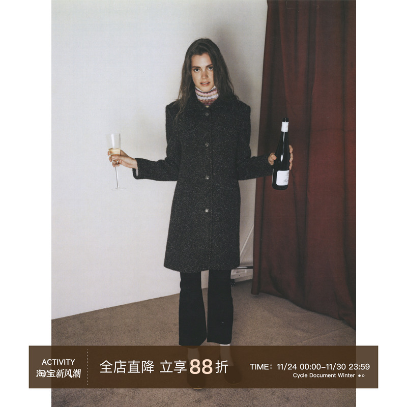 灰绿色显瘦羊毛毛呢外套通勤款