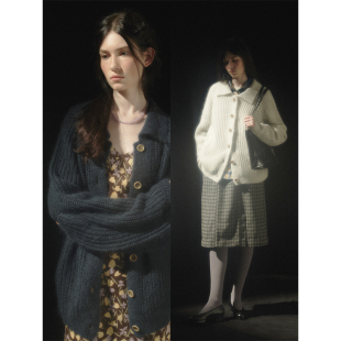 复古宽松马海毛大翻领开衫 羊毛混纺 毛衣外套女 Document Cycle