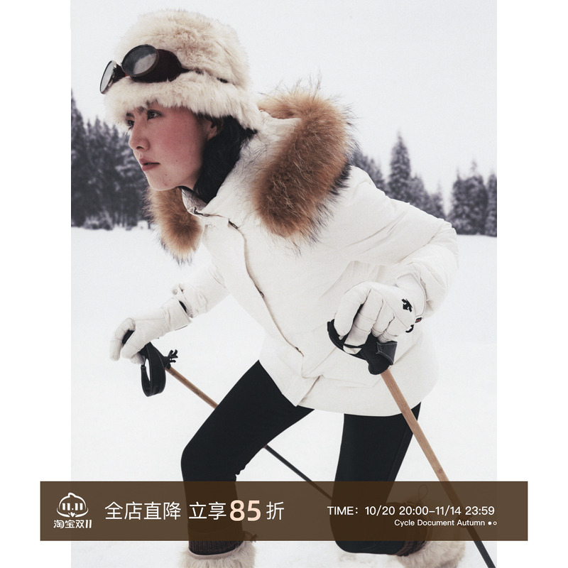 白鹅绒大毛领短款羽绒服外套女冬