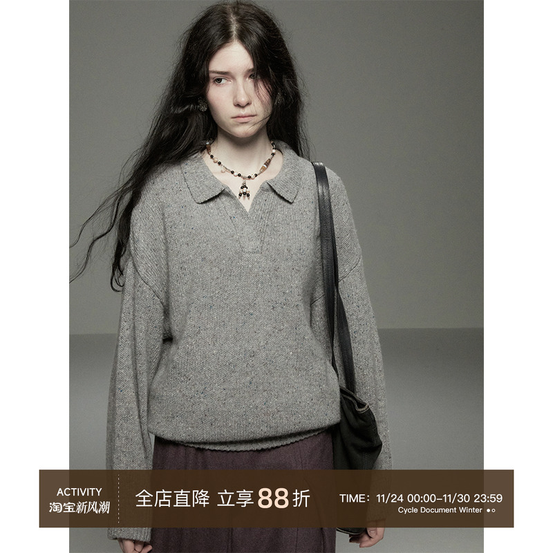 CycleDocumentV字翻领彩纱毛衣