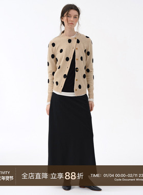 Cycle Document 100%美利奴羊毛/斜门禁设计波点针织开衫毛衣女